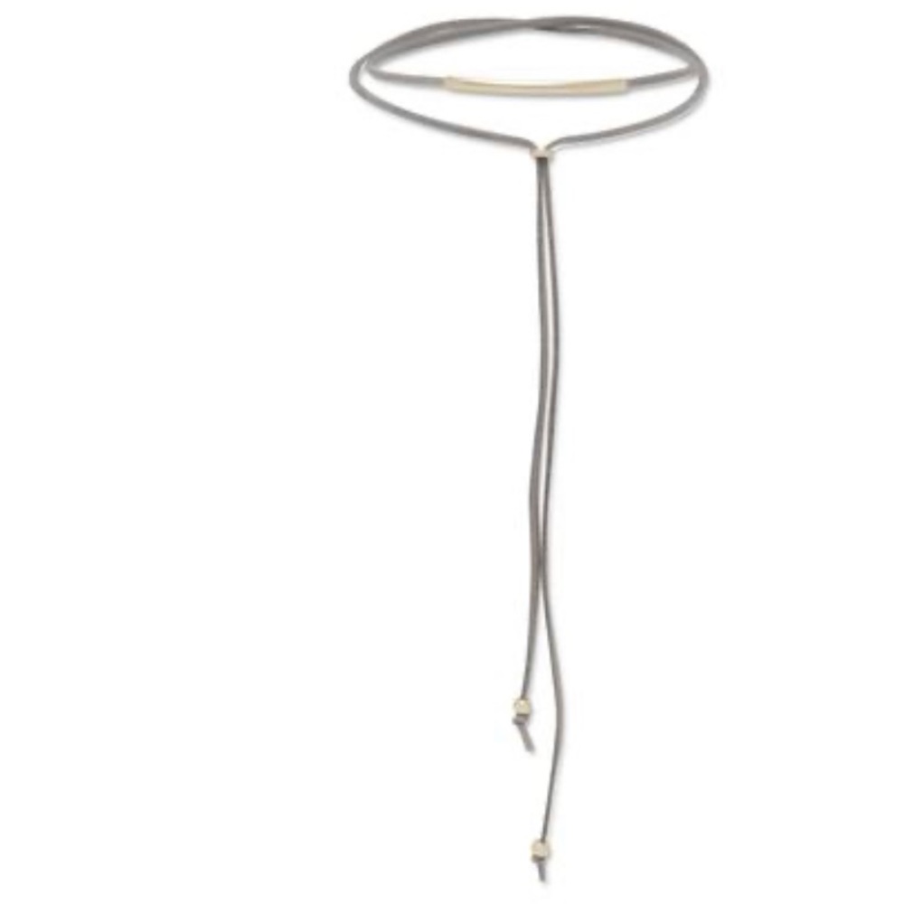 Grey Suede 14 Karat Gold Plated Bar Lariat Choker
